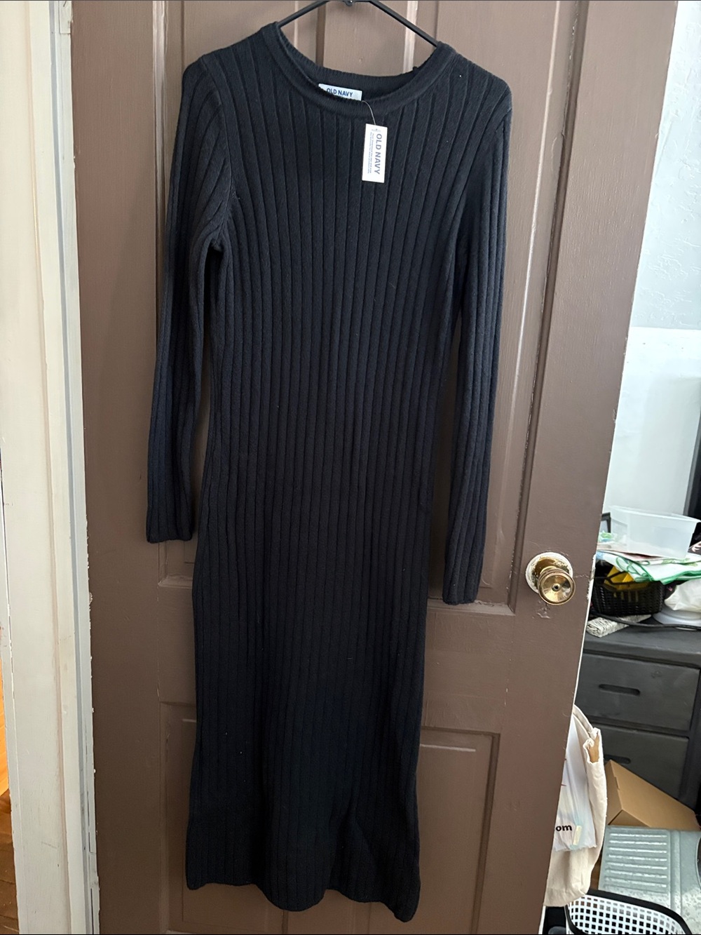 Old Navy Black Ribbed Crewneck Midi Dress